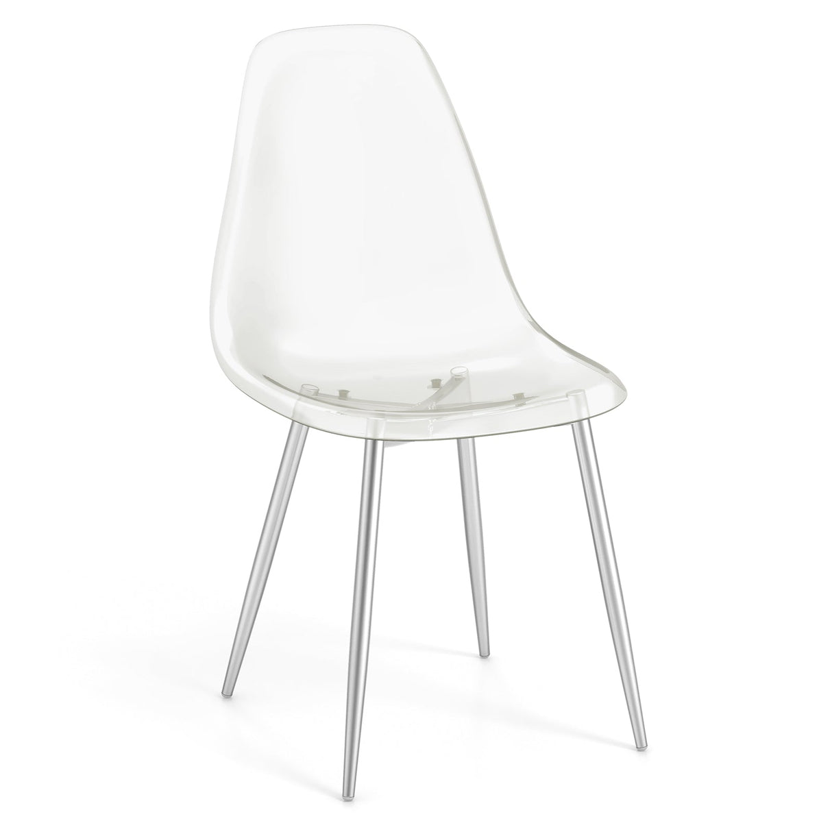 Juego de 4 sillas de comedor modernas de plástico con asiento transparente y patas de madera - Plateado