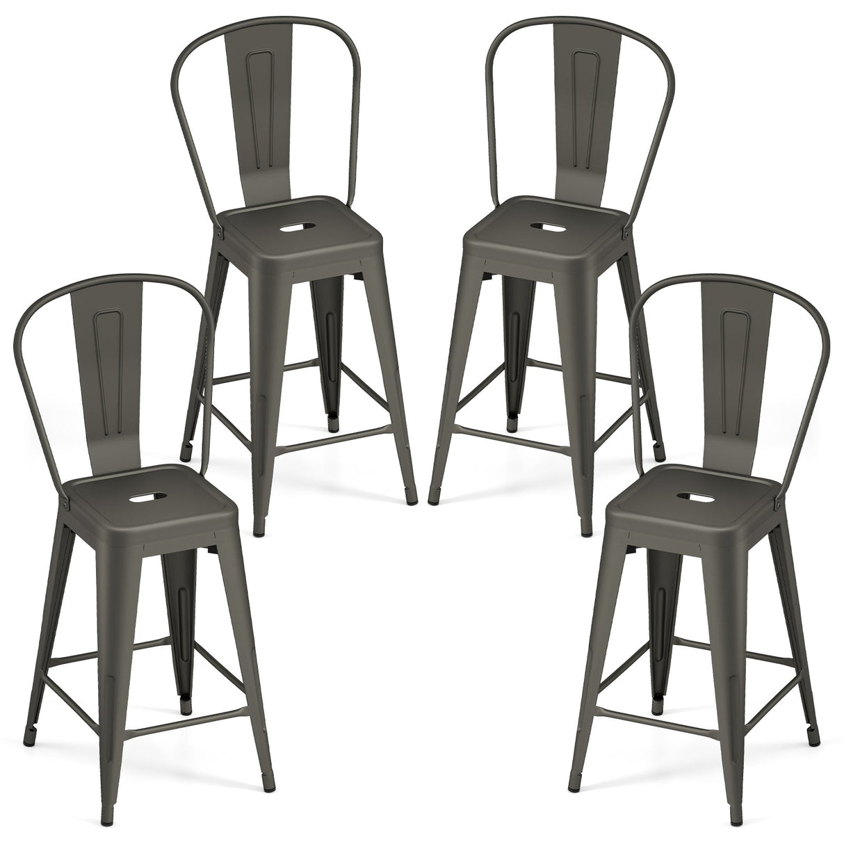 Juego de 4 taburetes de bar de metal con respaldo y reposapiés