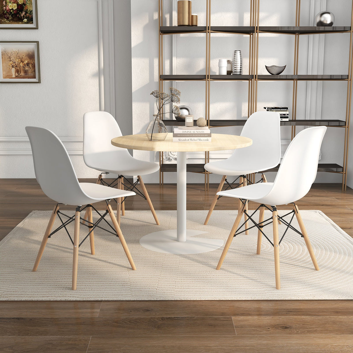 Juego de 4 sillas de comedor modernas sin brazos con patas de madera