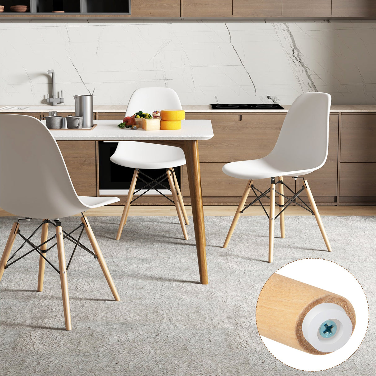 Juego de 4 sillas de comedor modernas sin brazos con patas de madera