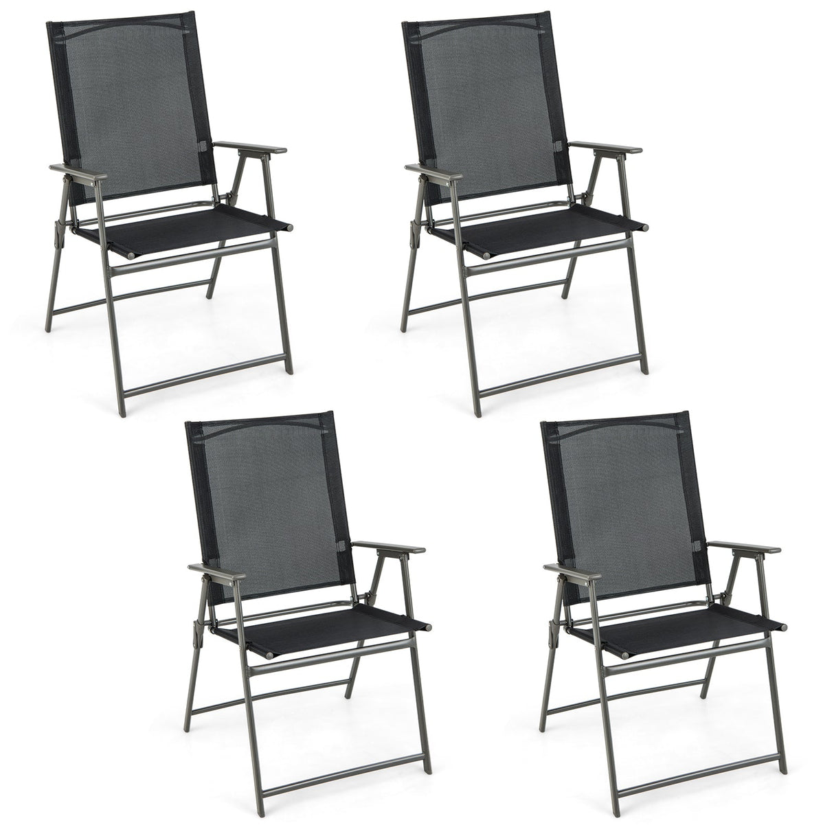 Juego de 4 sillas plegables de patio con estructura de metal inoxidable
