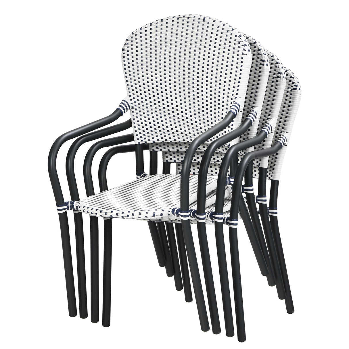 Set of 4 Patio Rattan Stackable Dining Chair with Armrest for Garden-White