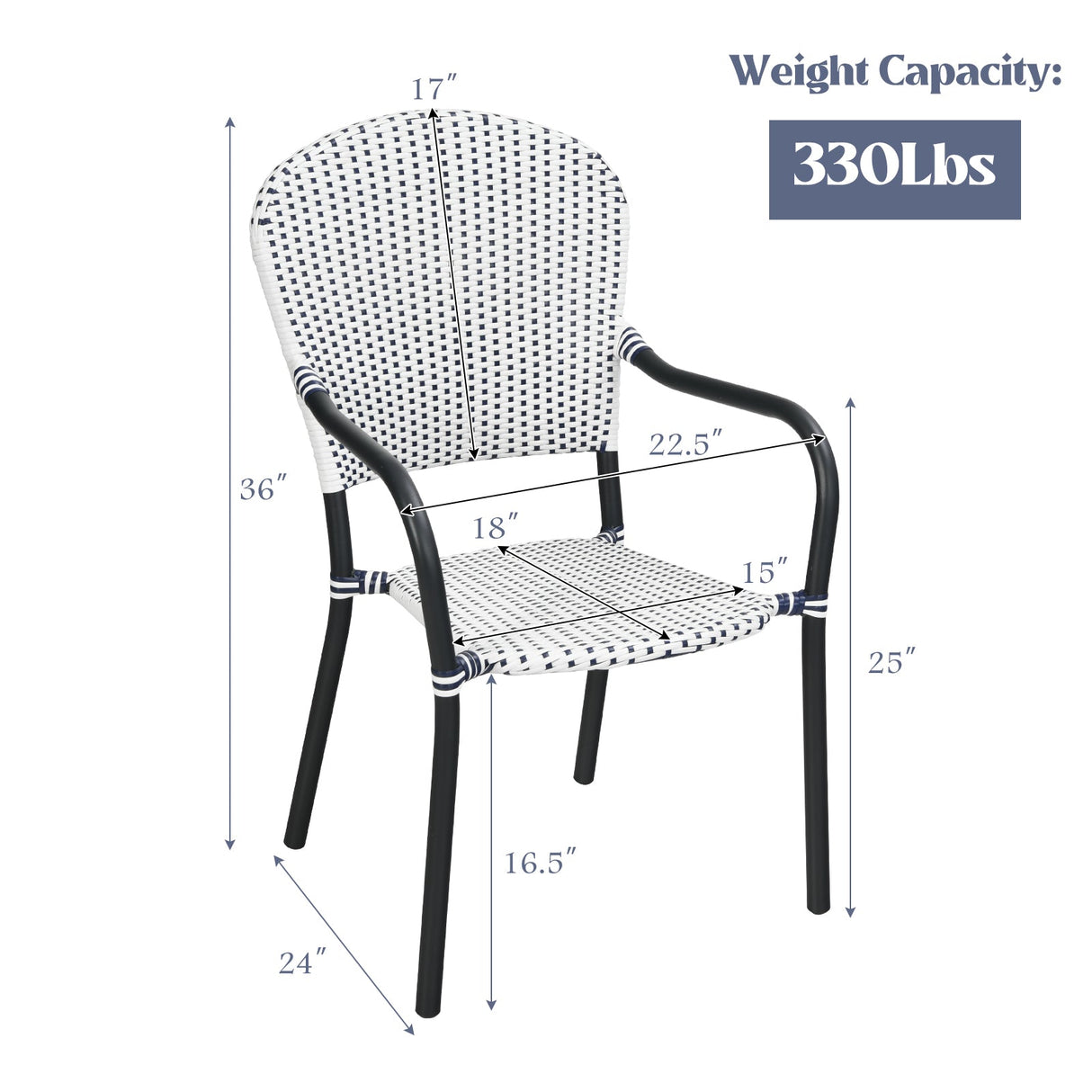 Set of 4 Patio Rattan Stackable Dining Chair with Armrest for Garden-White