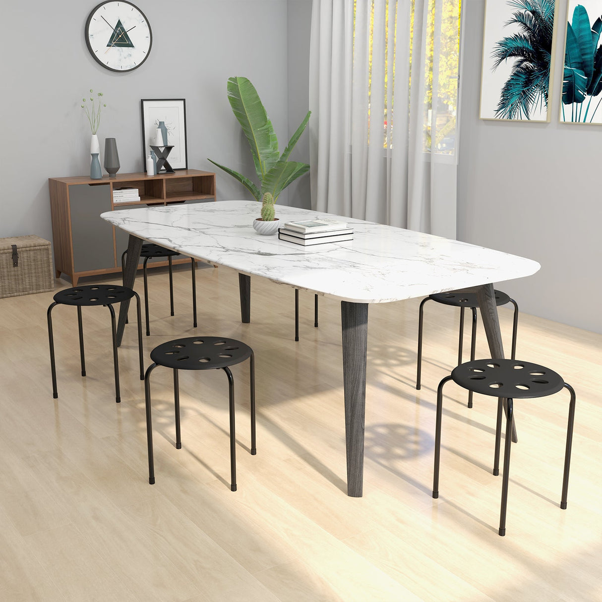 Juego de 6 taburetes de plástico portátiles apilables