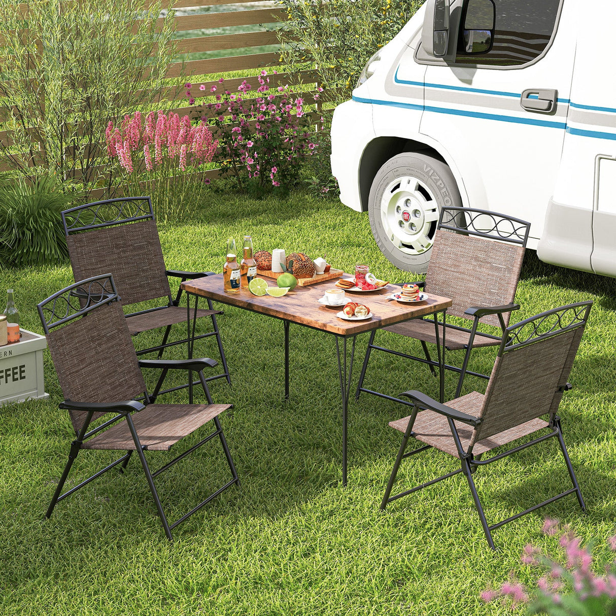 Juego de 4 sillas plegables de patio con reposabrazos para comedor