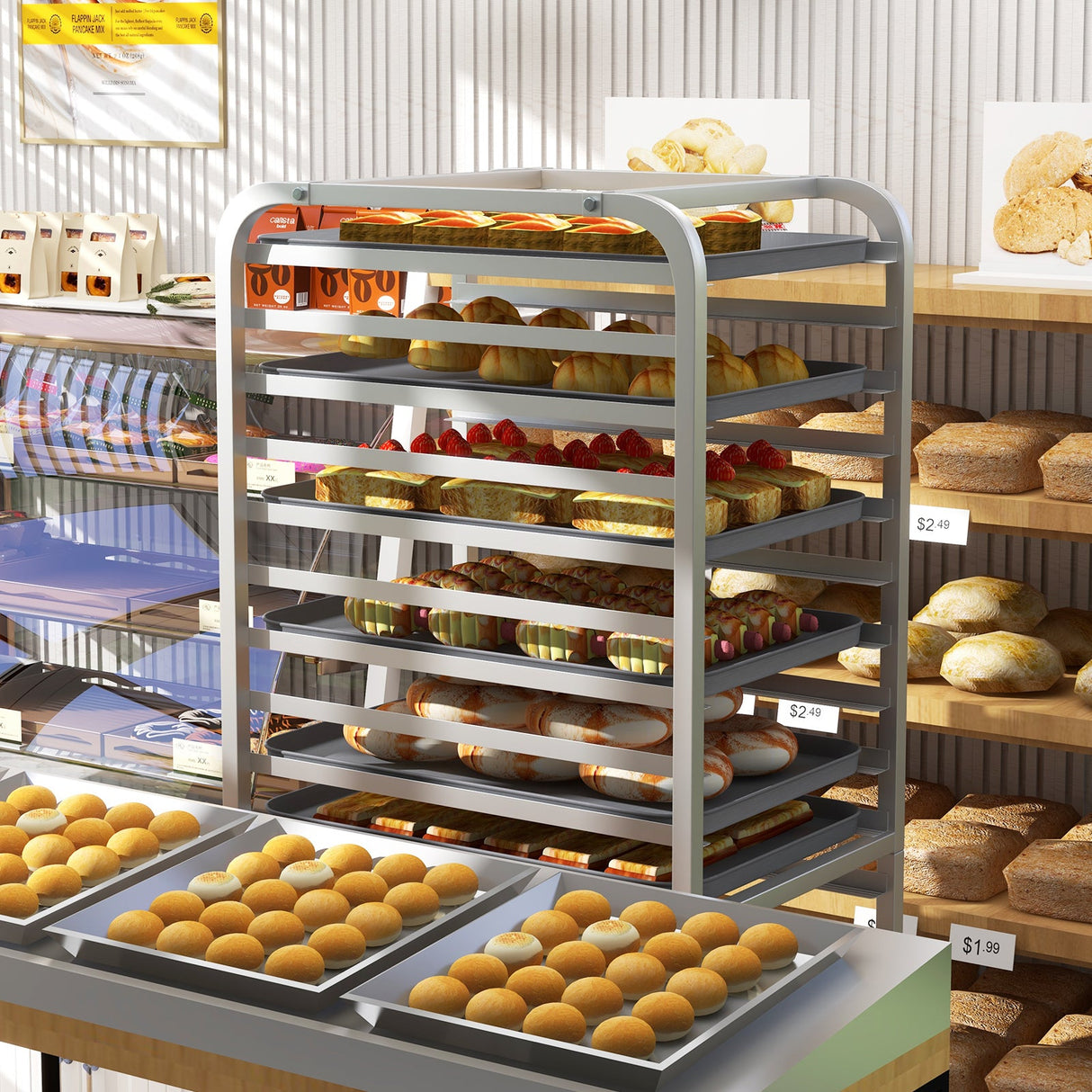 Estantería para panadería de 20 bandejas de aluminio de 26 x 20 x 70 pulgadas