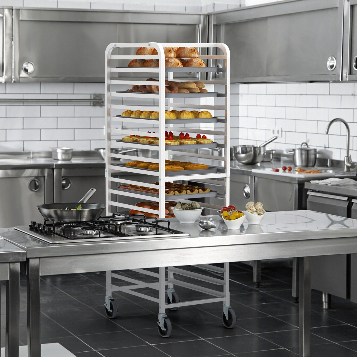 Estantería para panadería de 20 bandejas de aluminio de 26 x 20 x 70 pulgadas