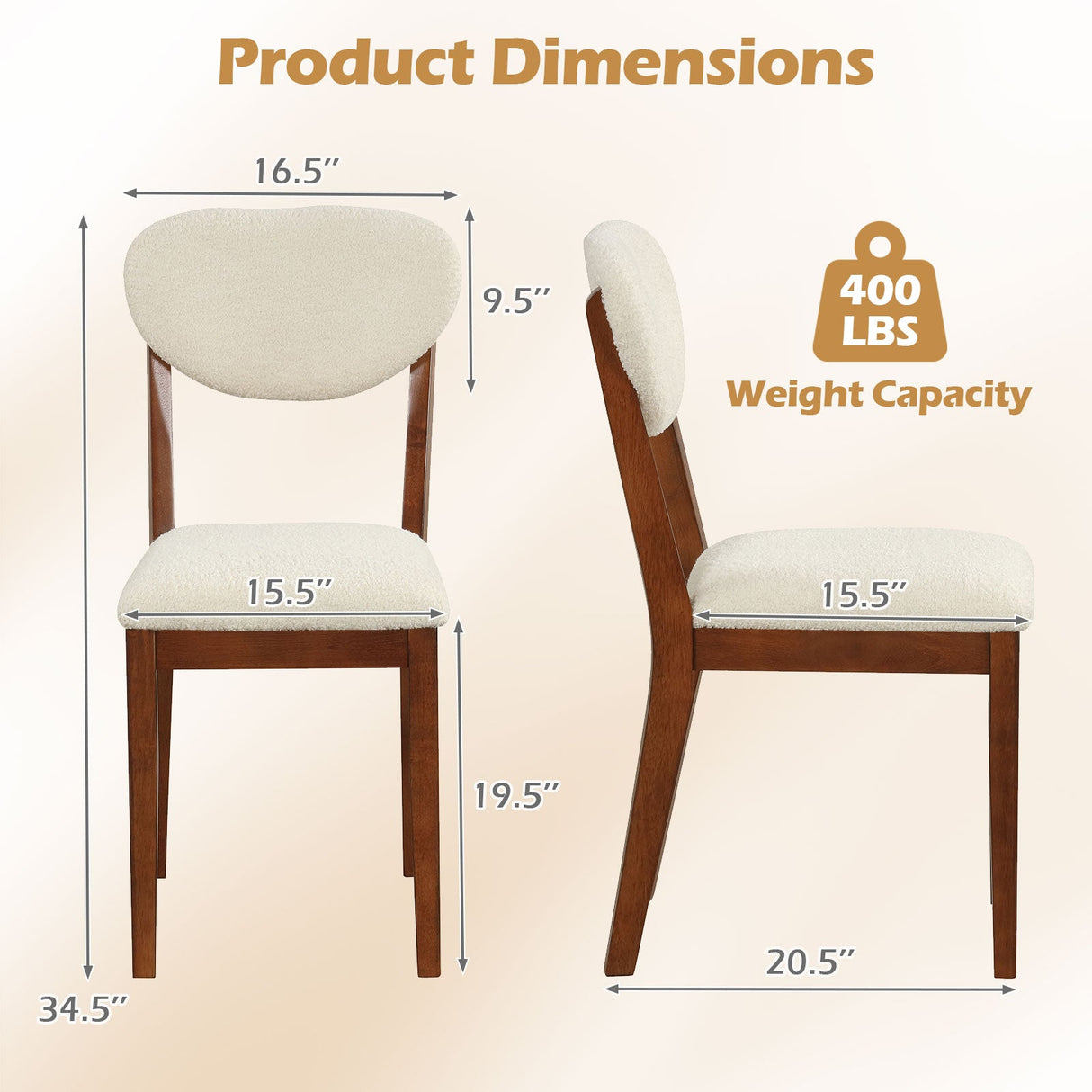 Sherpa Dining Chairs Set of 4 with Rubber Wood Legs for Dining Room-Walnut