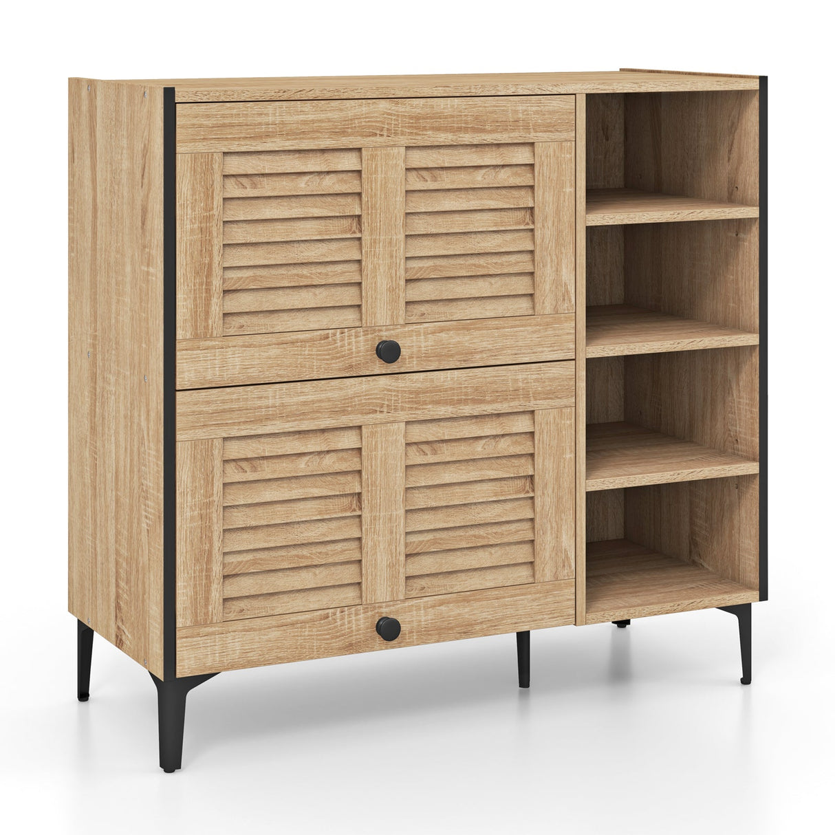 Zapatero Organizador con Puertas Abatibles Transparentes y Estantes Ajustables-Roble