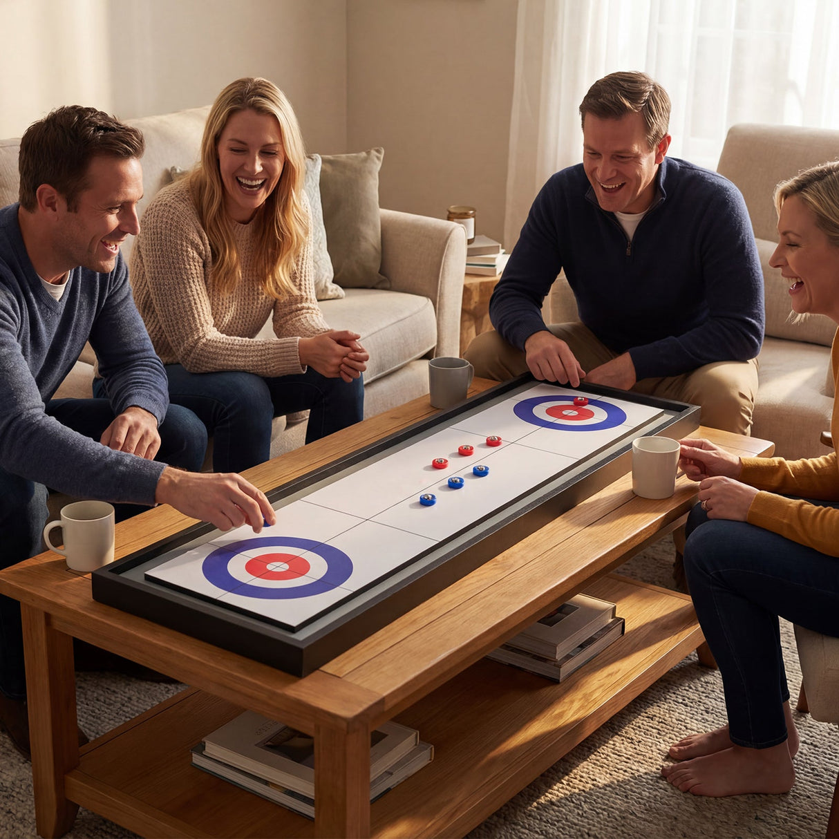 Juego de mesa de tejo y curling 2 en 1, portátil, de doble cara
