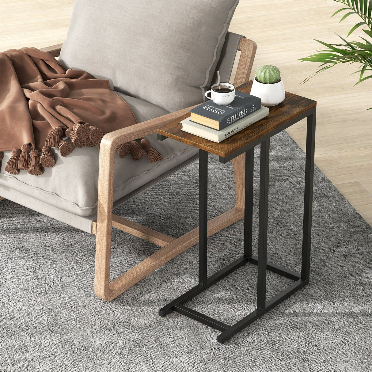 Mesa auxiliar en forma de C con estructura de metal de alta resistencia