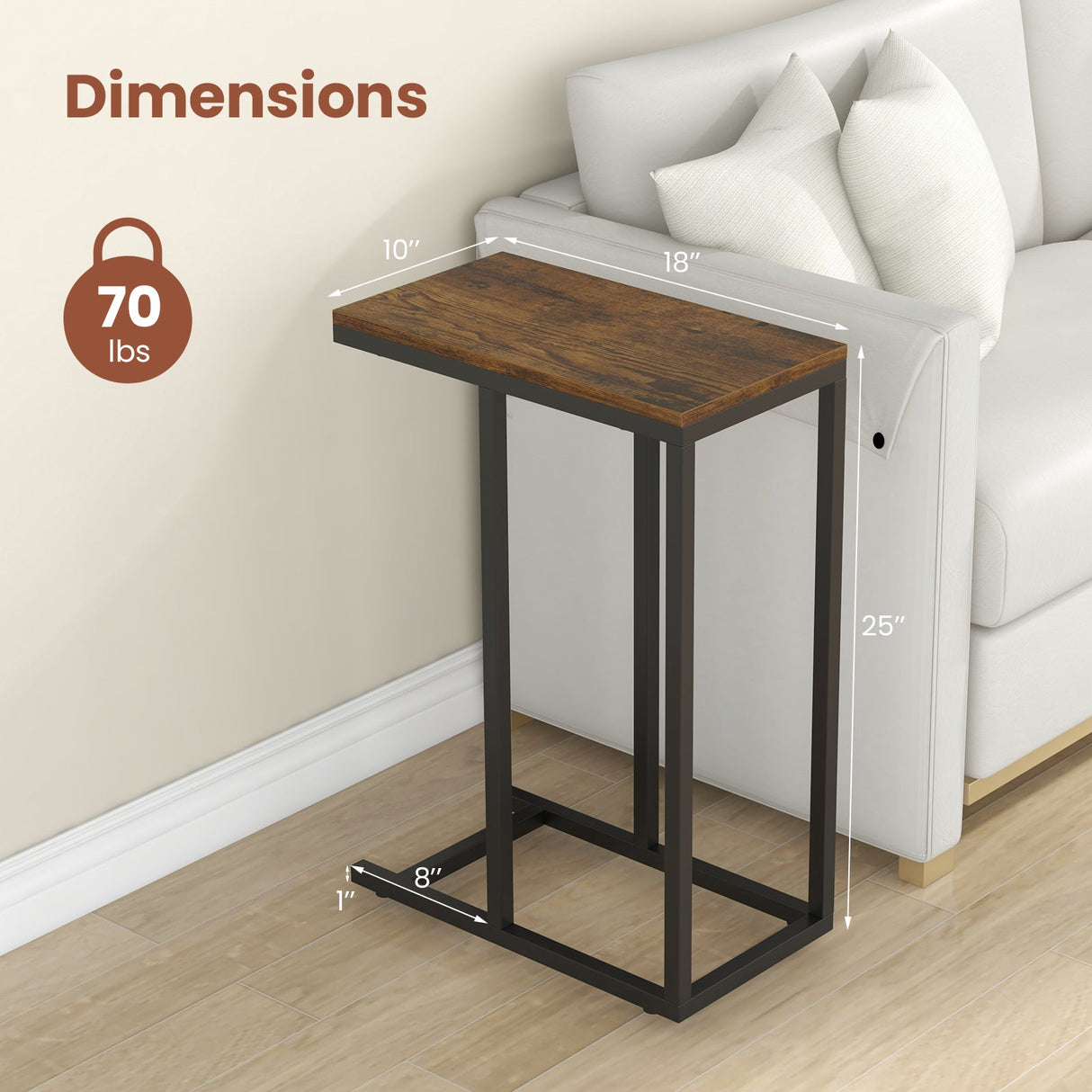 Mesa auxiliar en forma de C con estructura de metal de alta resistencia