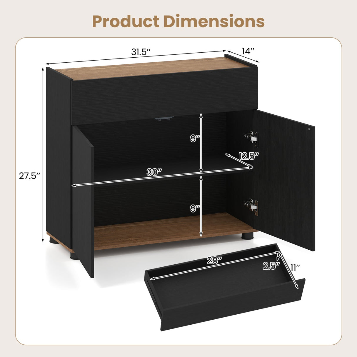 Aparador Auxiliar de Buffet con Almacenamiento, Mueble de Cocina de Madera - Negro