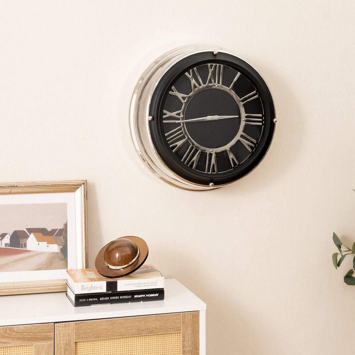 Reloj de pared silencioso de 13,5/17,5 pulgadas con marco plateado