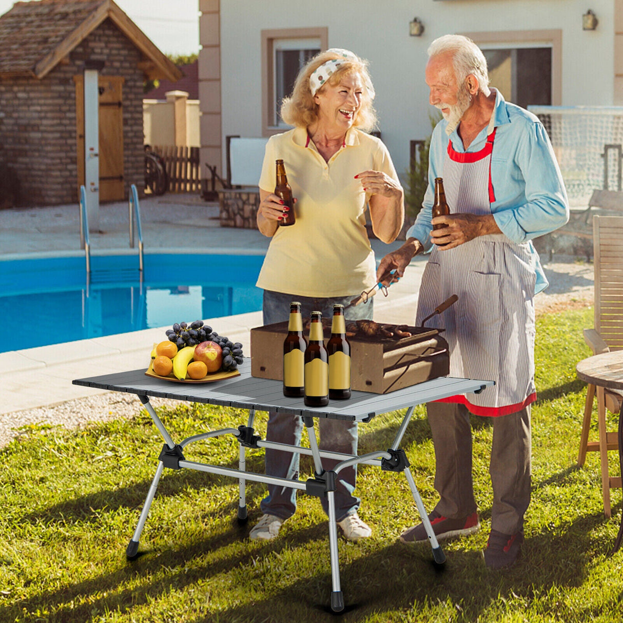 Mesa de camping plegable de aluminio reforzado con bolsa de transporte