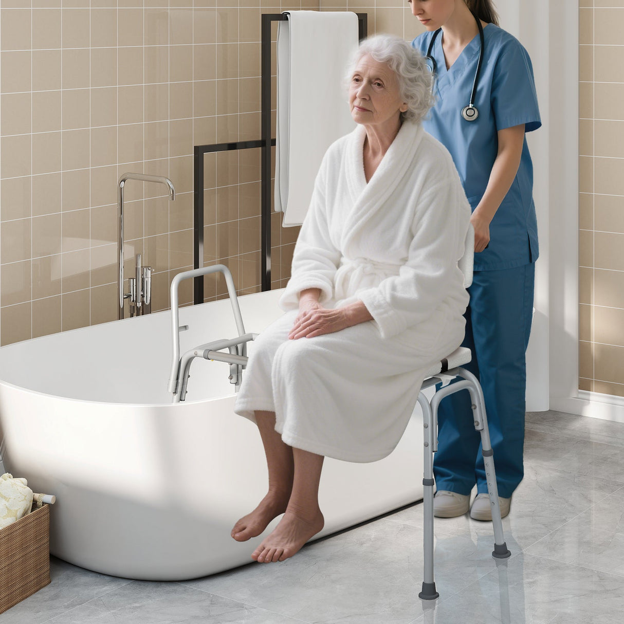 Banco de transferencia deslizante para bañera con asiento extra ancho para personas mayores y discapacitadas