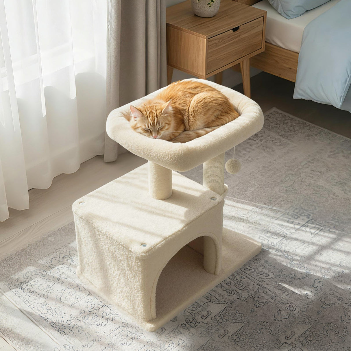 Árbol para Gatos Pequeño con Gran Poste Rascador Acolchado de Peluche para Gatos de Interior