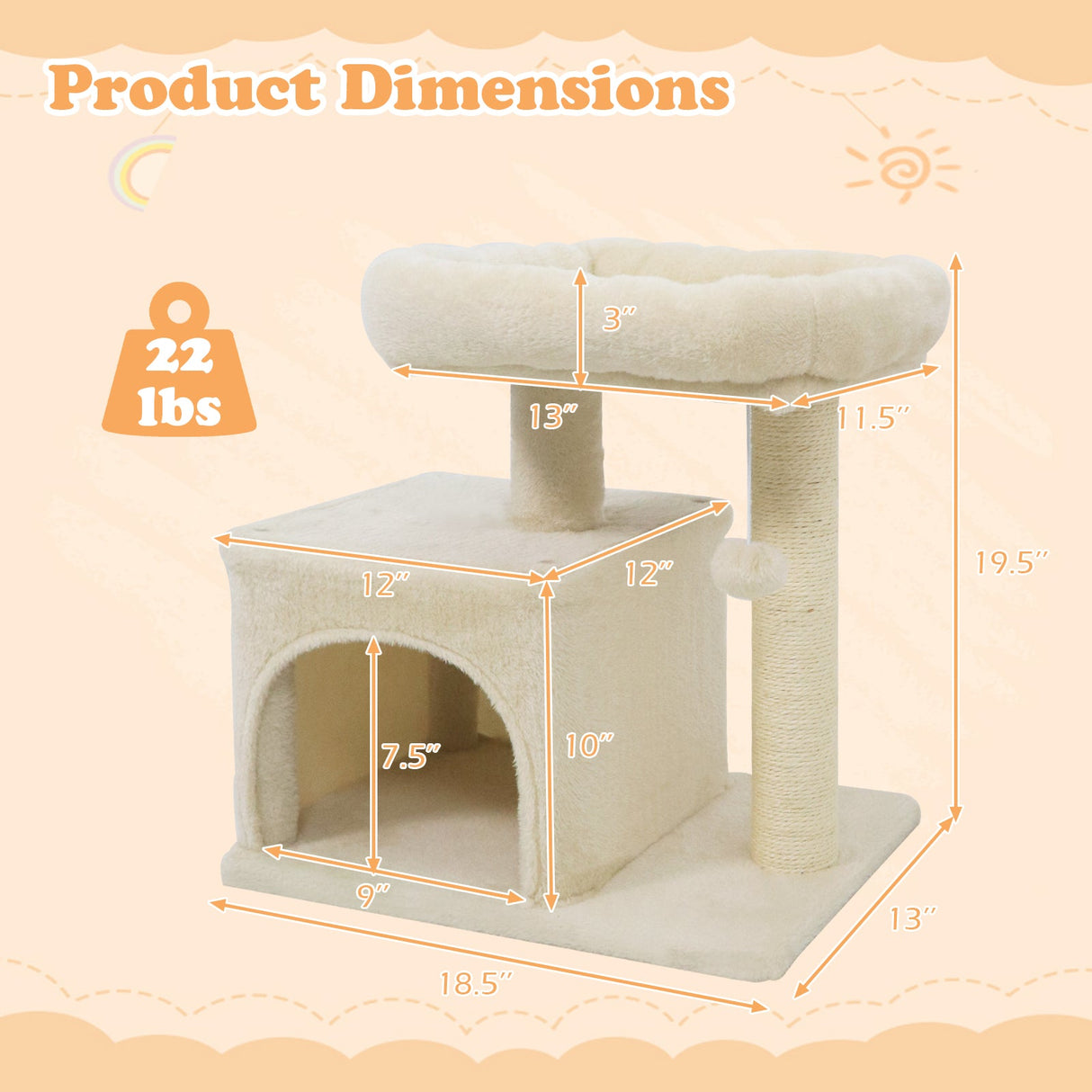 Árbol para Gatos Pequeño con Gran Poste Rascador Acolchado de Peluche para Gatos de Interior