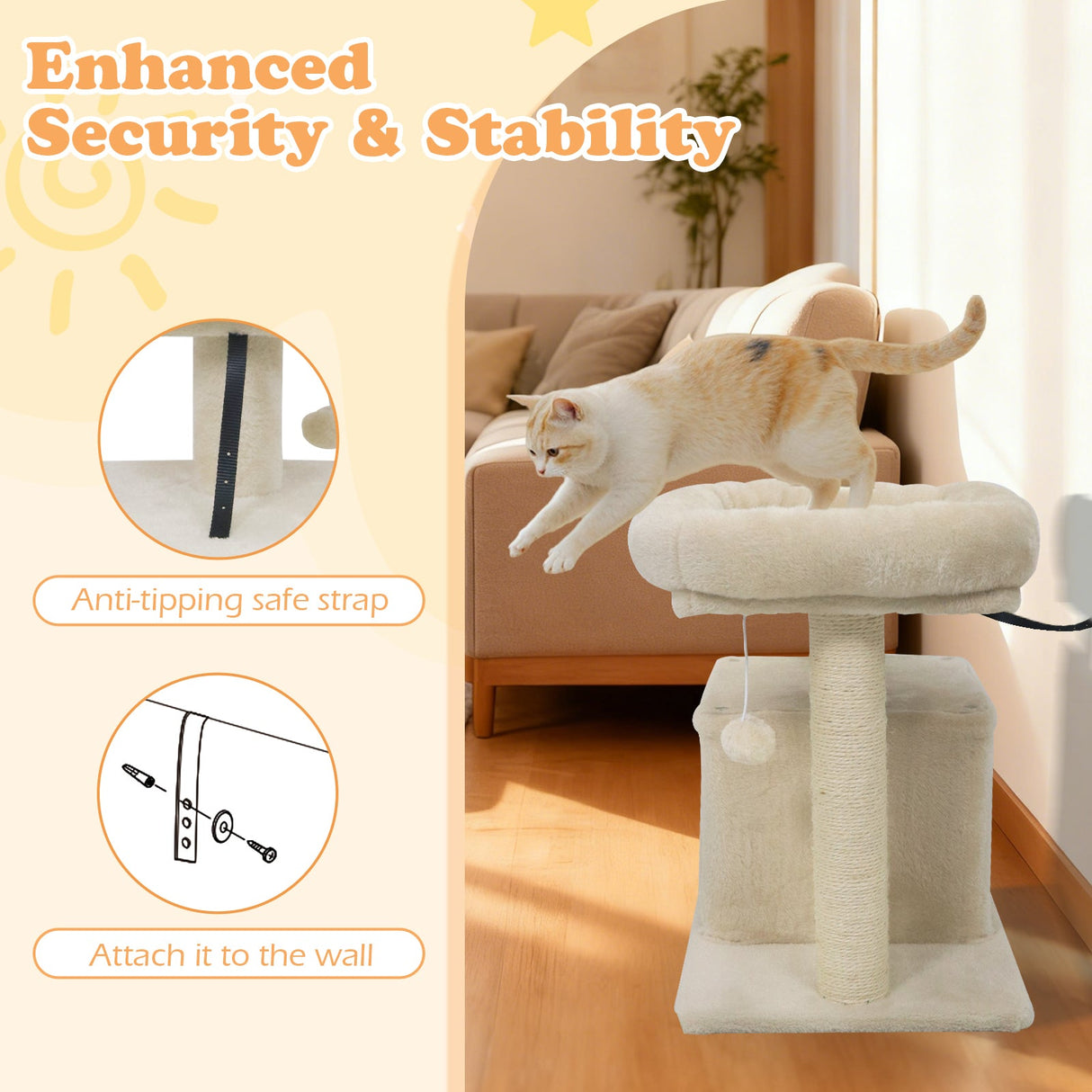 Árbol para Gatos Pequeño con Gran Poste Rascador Acolchado de Peluche para Gatos de Interior