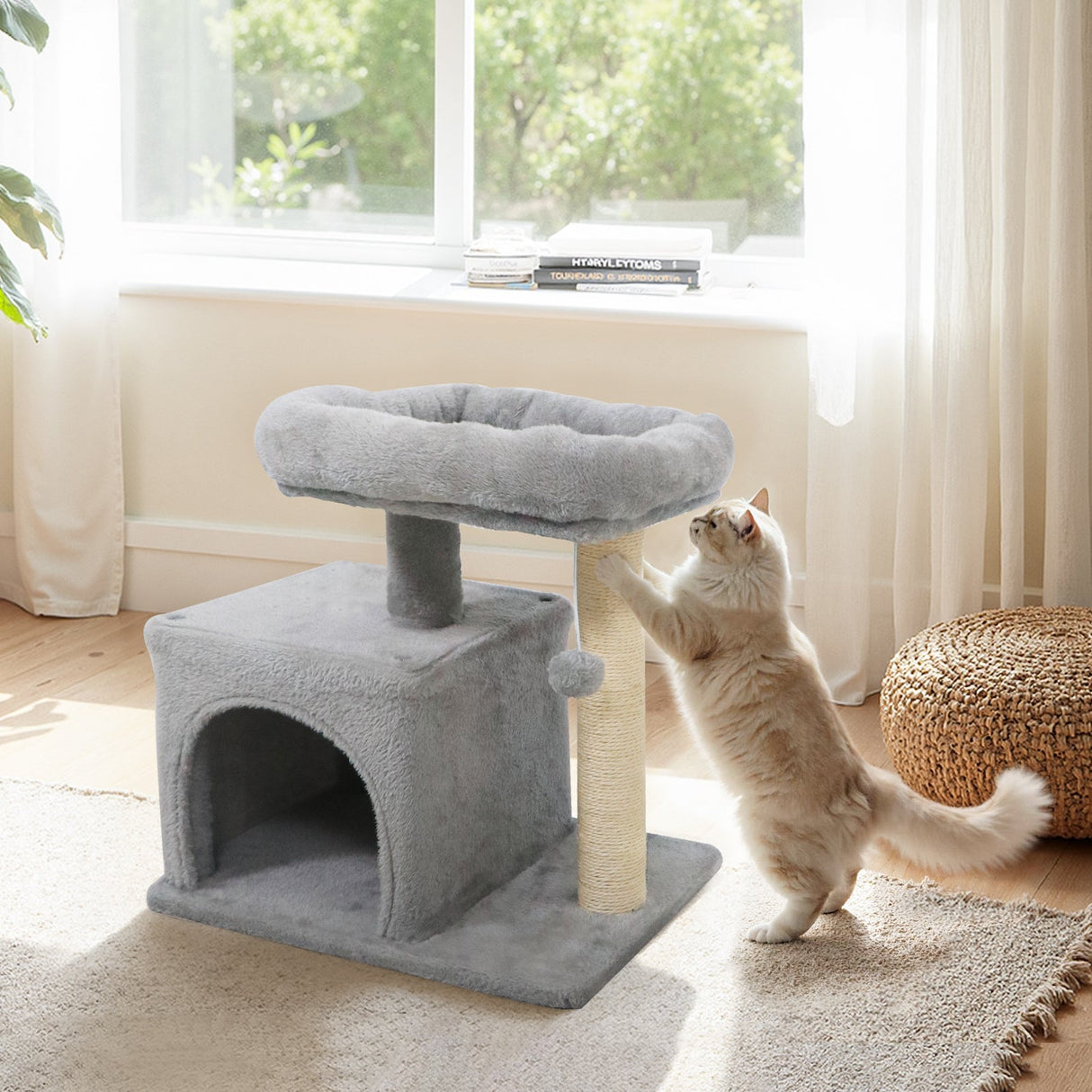Árbol para Gatos Pequeño con Gran Poste Rascador Acolchado de Peluche para Gatos de Interior