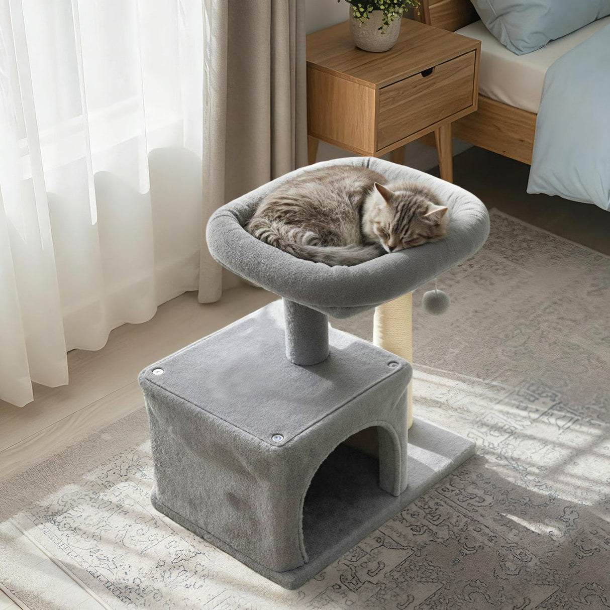 Árbol para Gatos Pequeño con Gran Poste Rascador Acolchado de Peluche para Gatos de Interior