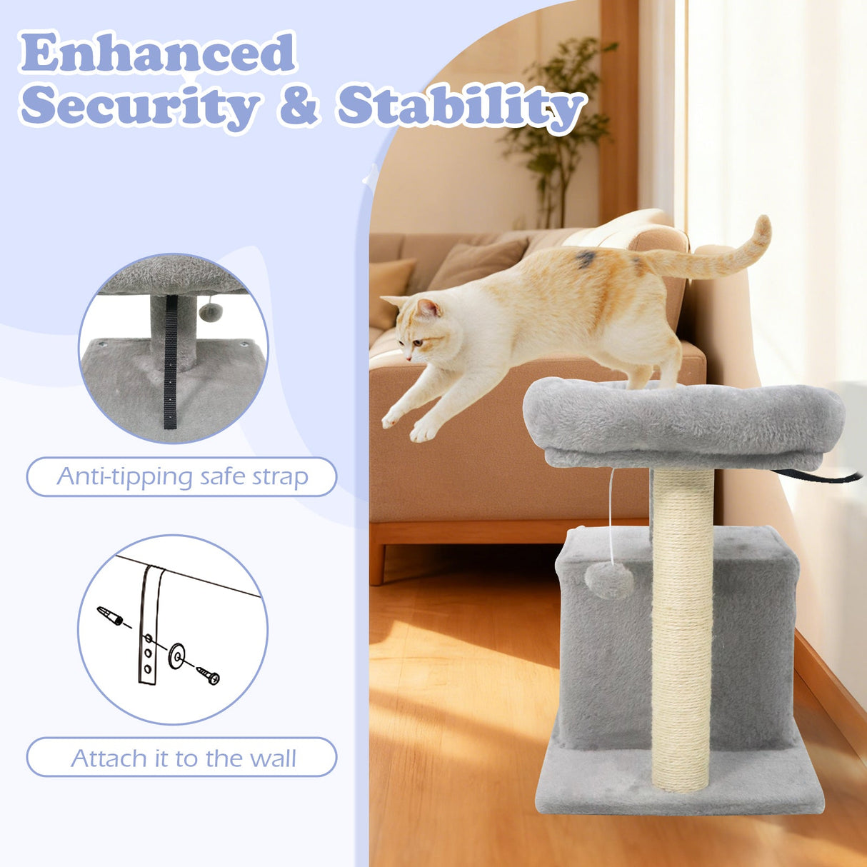 Árbol para Gatos Pequeño con Gran Poste Rascador Acolchado de Peluche para Gatos de Interior