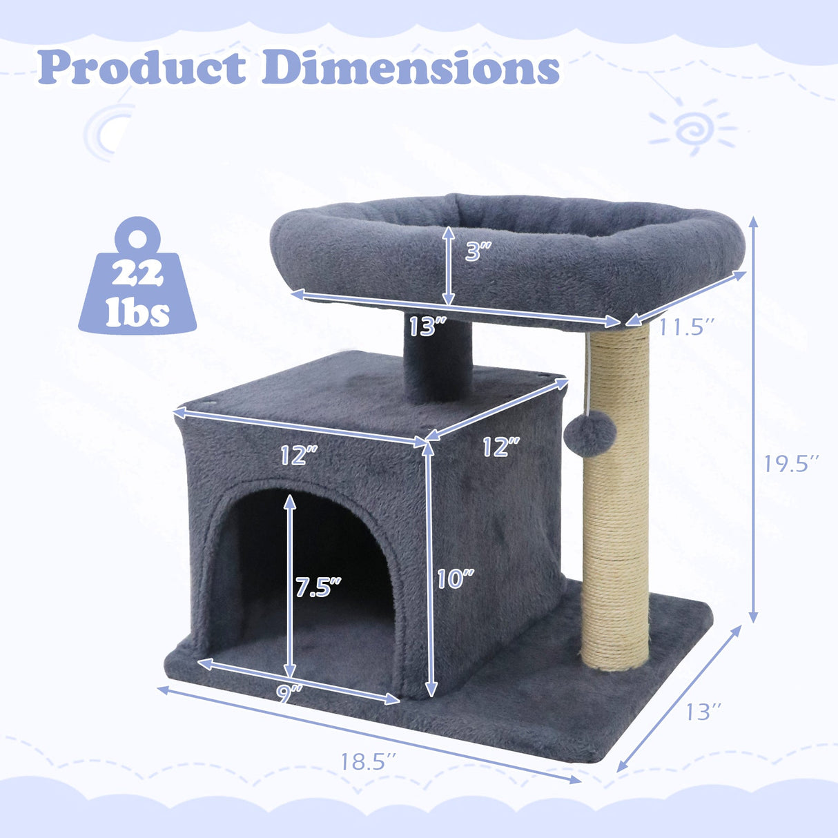 Árbol para Gatos Pequeño con Gran Poste Rascador Acolchado de Peluche para Gatos de Interior