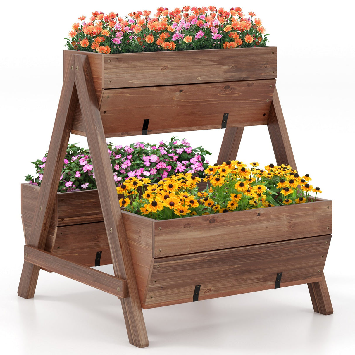 Huerto vertical elevado con 3 jardineras de madera