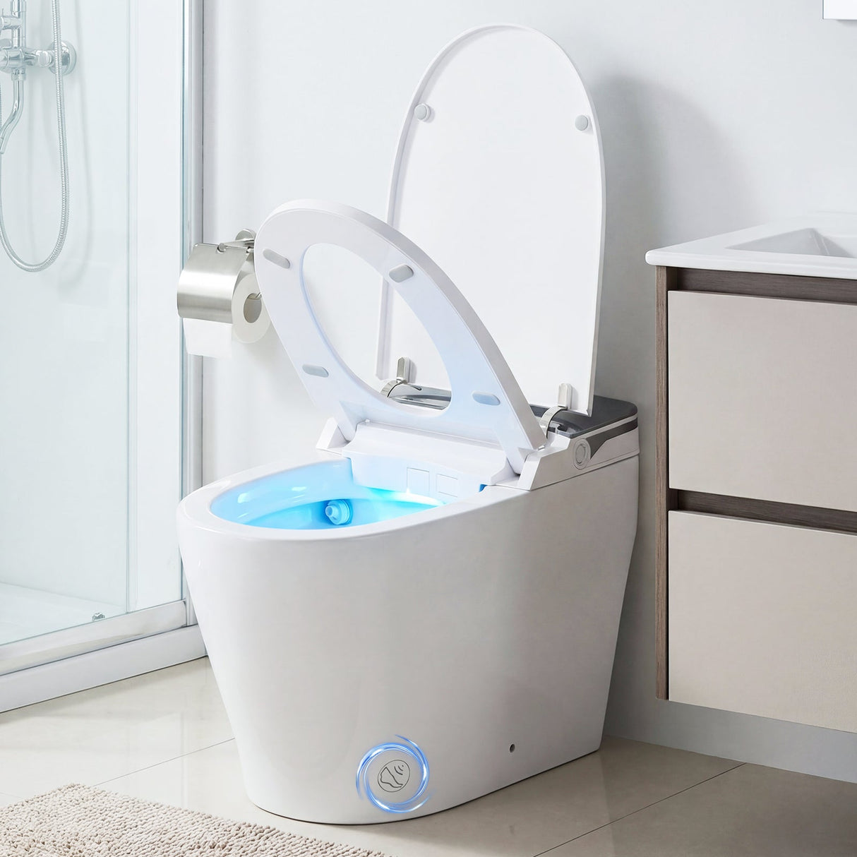 Inodoro inteligente con bidé incorporado, altura ADA con descarga automática y asiento con calefacción y control remoto - Blanco