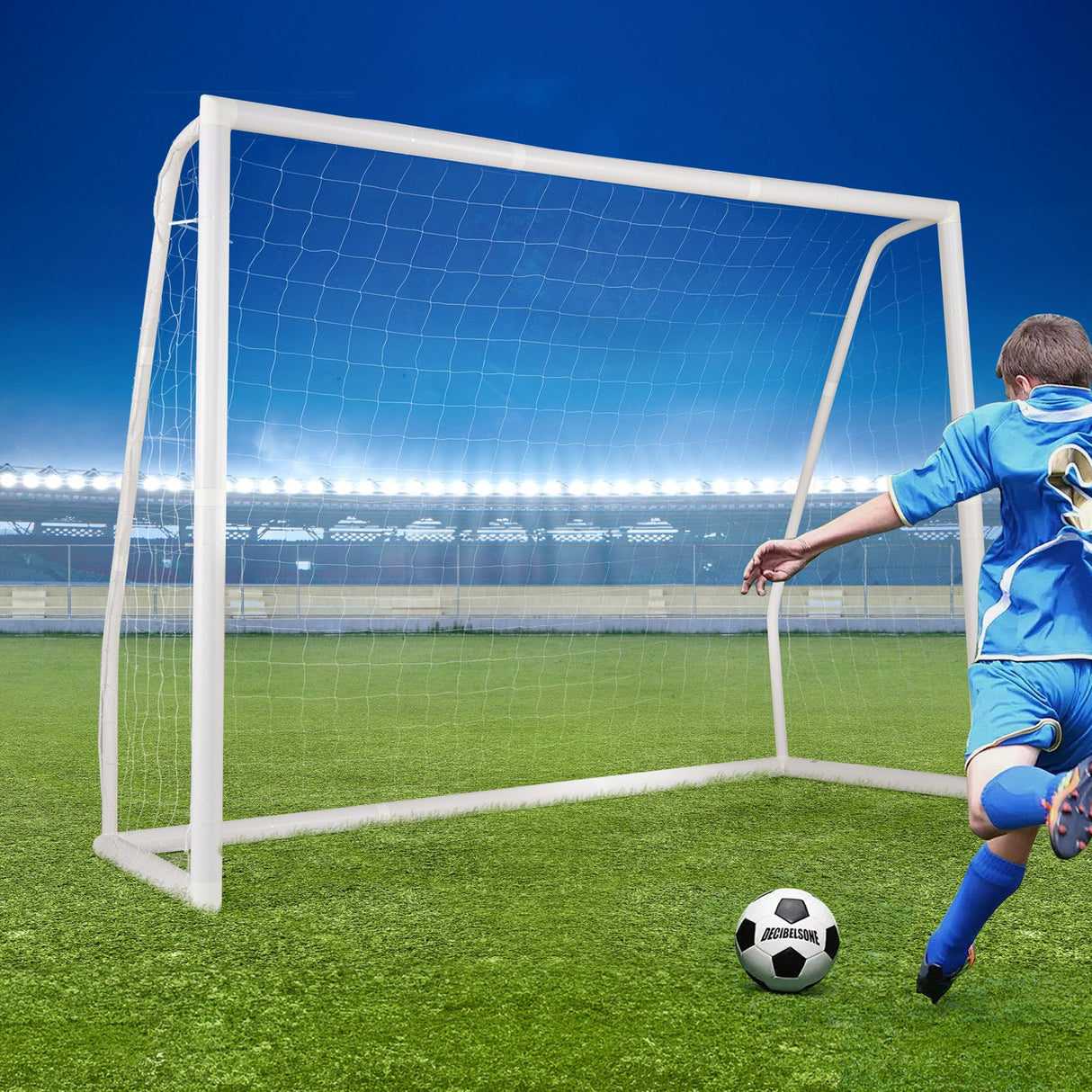 Portería de fútbol de 2,4 m x 1,8 m con estacas para el suelo y conos de fútbol