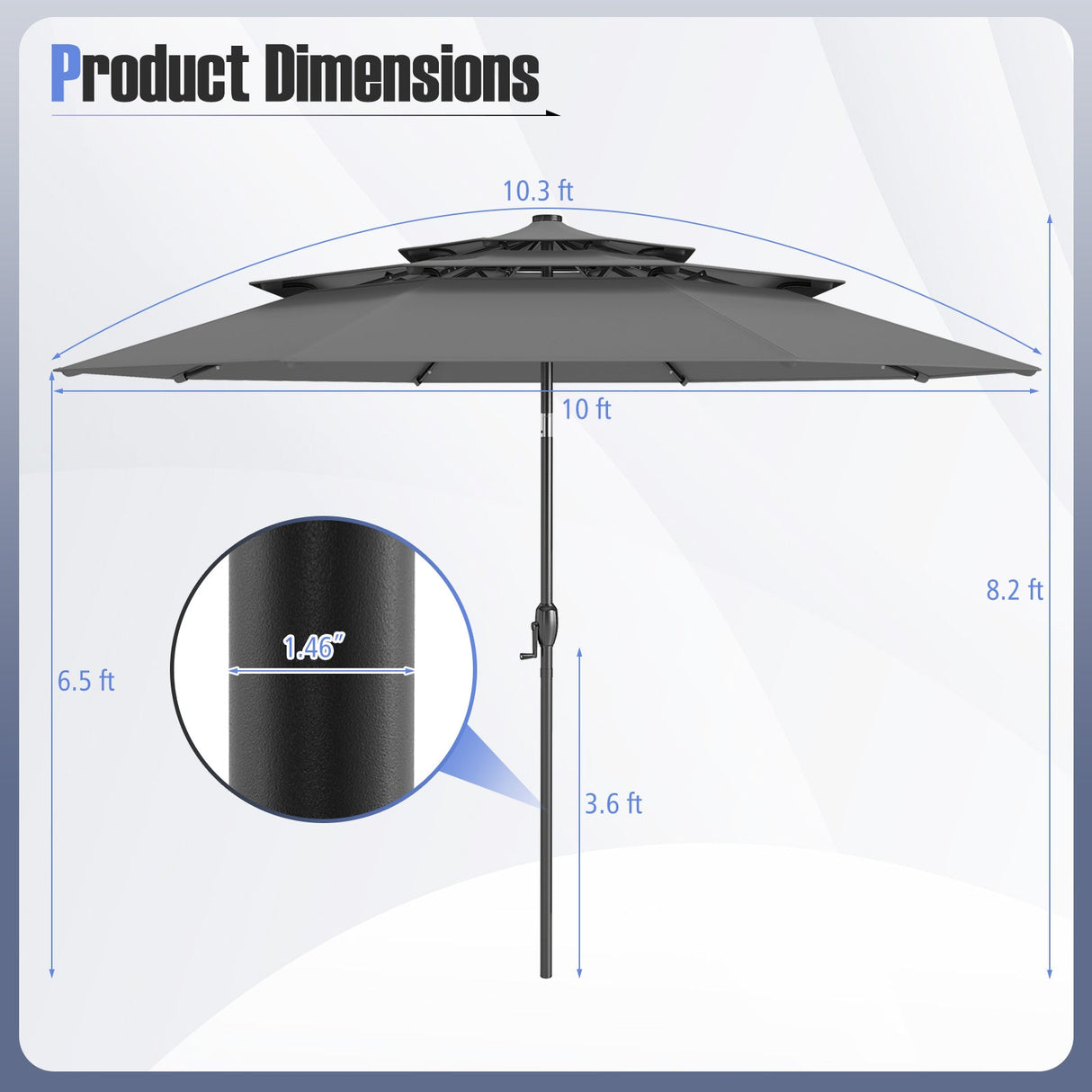 Sombrilla solar de patio de 3 metros con 32 luces LED y ventilación de 3 niveles