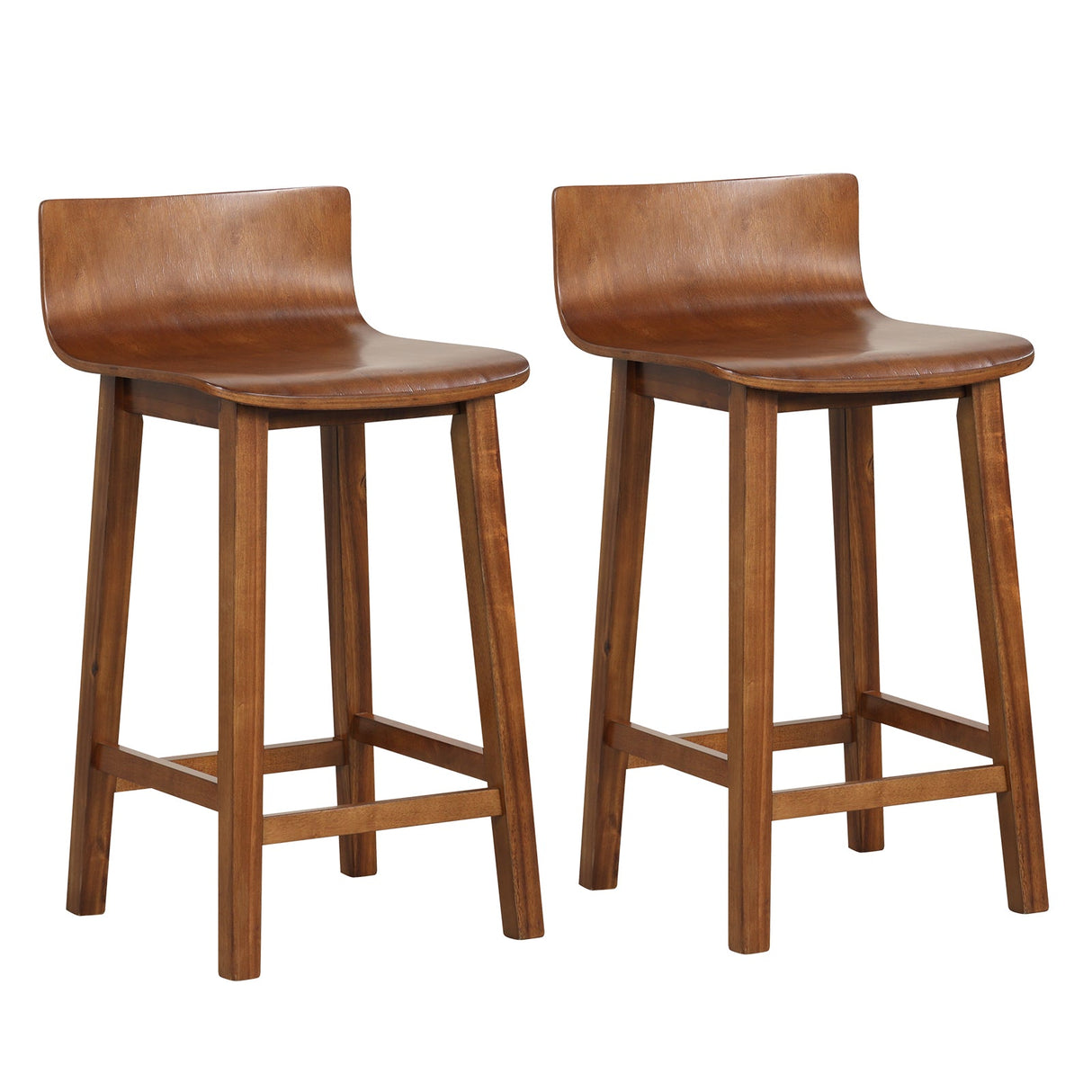 Juego de 2 taburetes de bar de madera con respaldo y asiento sólidos