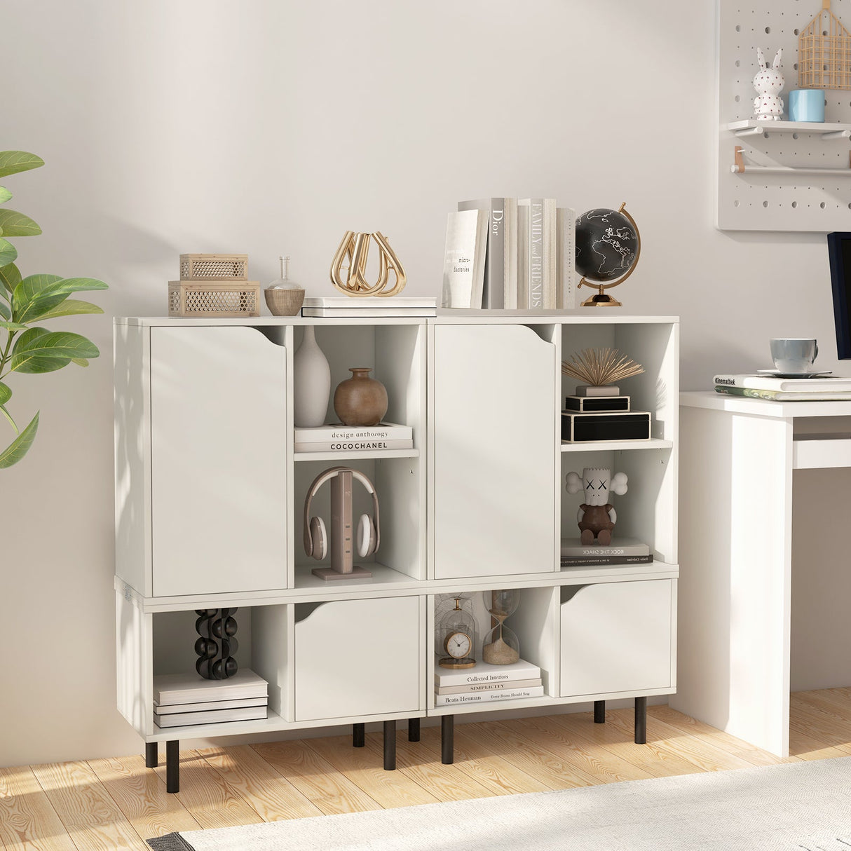Estantería apilable con estante y cubos ajustables - Blanco