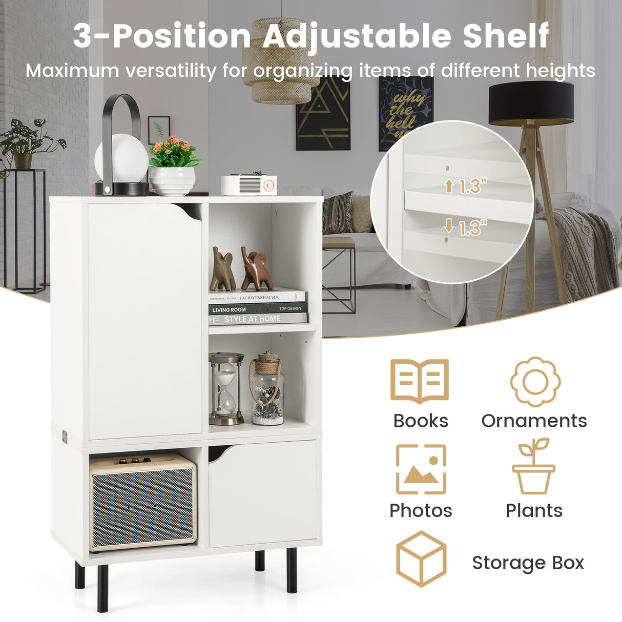 Estantería apilable con estante y cubos ajustables - Blanco