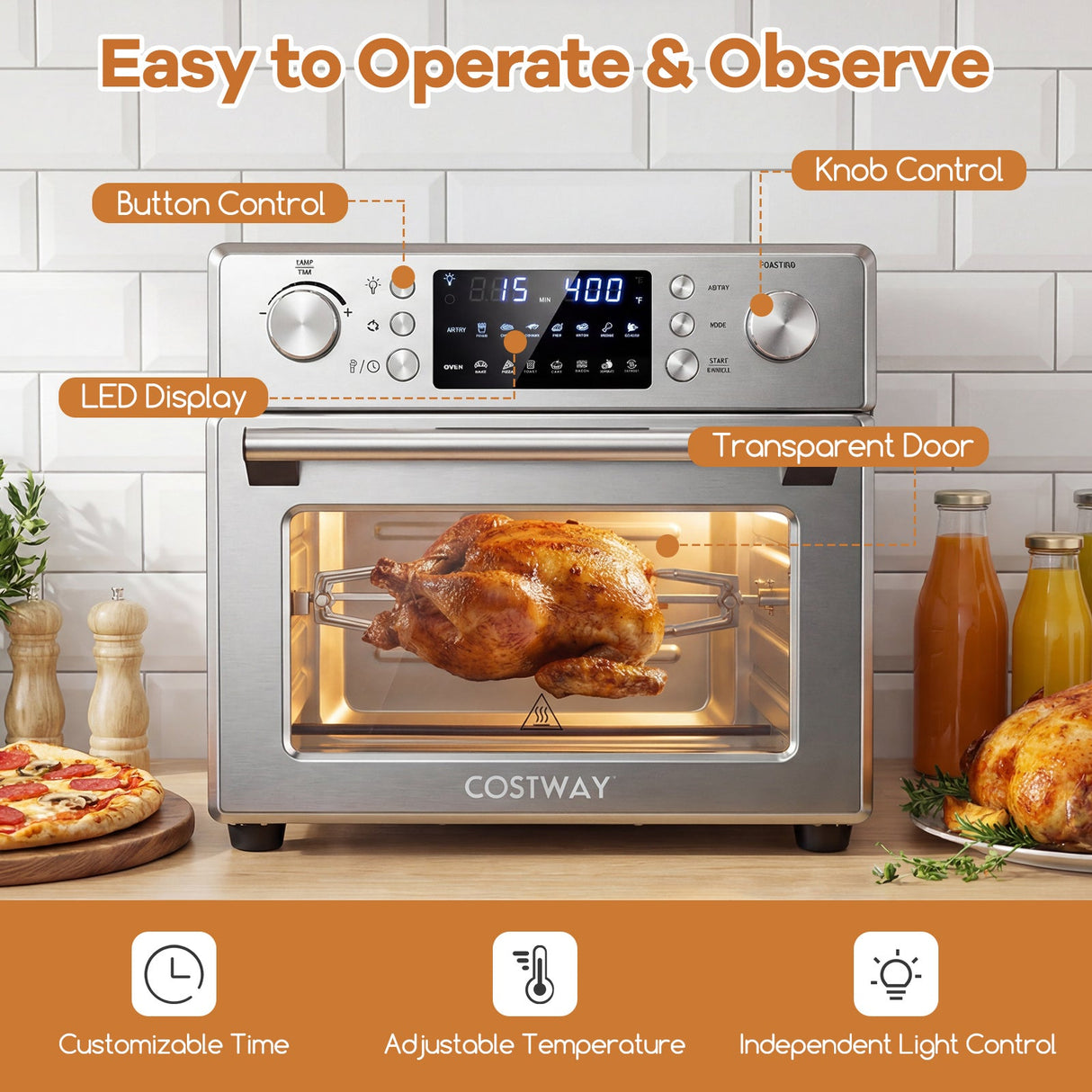 Horno de encimera de convección de acero inoxidable con función para hornear - Plateado