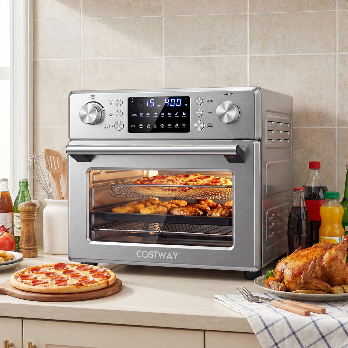 Horno de encimera de convección de acero inoxidable con función para hornear - Plateado