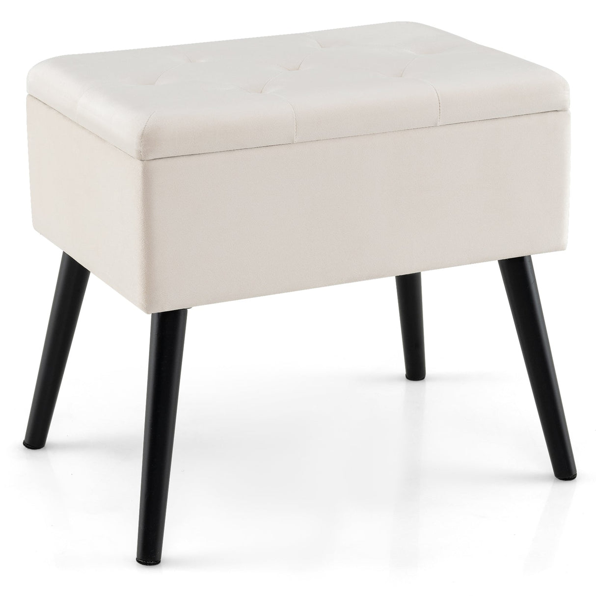 Otomana de almacenamiento de terciopelo con patas de madera maciza para sala de estar o dormitorio