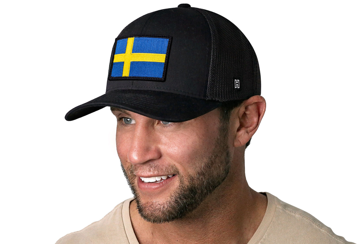 Swedish Flag Trucker Hat | Black Sweden Snapback