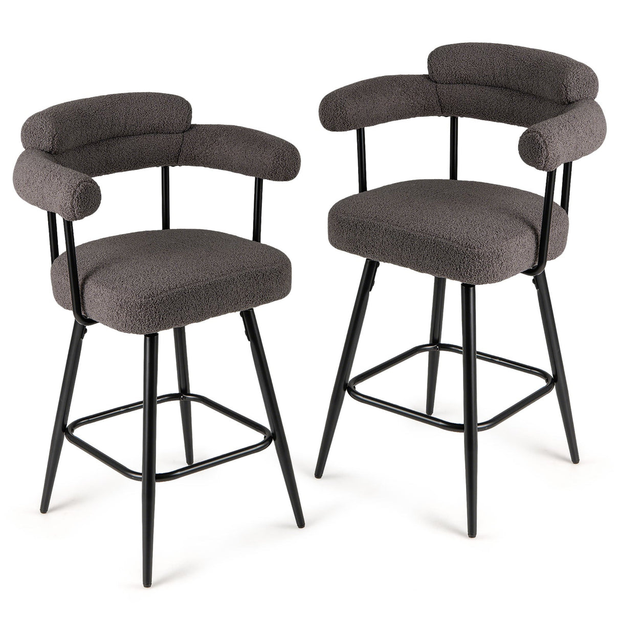 Swivel Bar Stool Set of 2 Counter Height Chairs with Curved Back and Arms