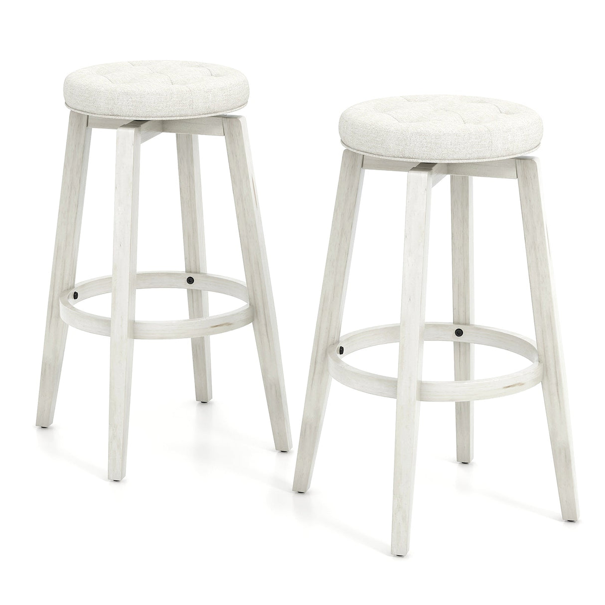 Juego de 2 taburetes de bar de madera de caucho tapizados giratorios 360 grados con reposapiés