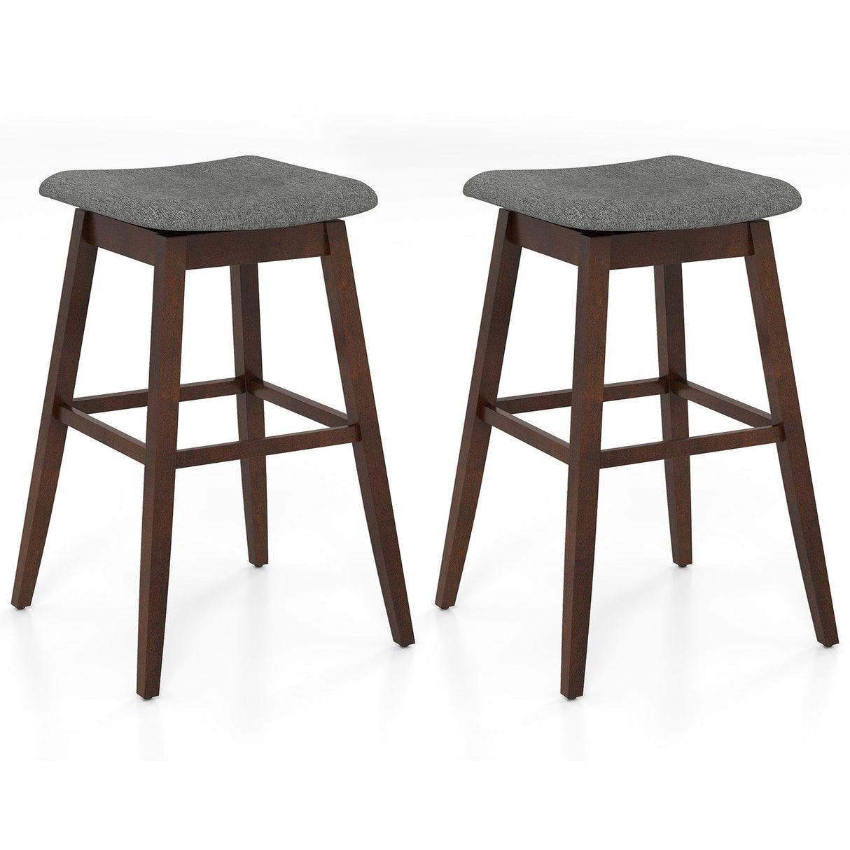 Juego de 2 taburetes de bar giratorios con reposapiés y patas de madera de caucho - Marrón