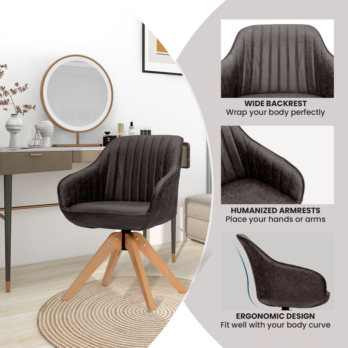 Juego Moderno Leathaire de 2 Sillones Giratorios con Patas de Madera de Haya