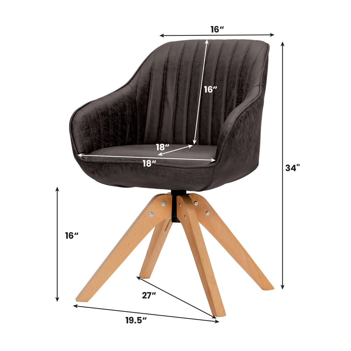Juego Moderno Leathaire de 2 Sillones Giratorios con Patas de Madera de Haya