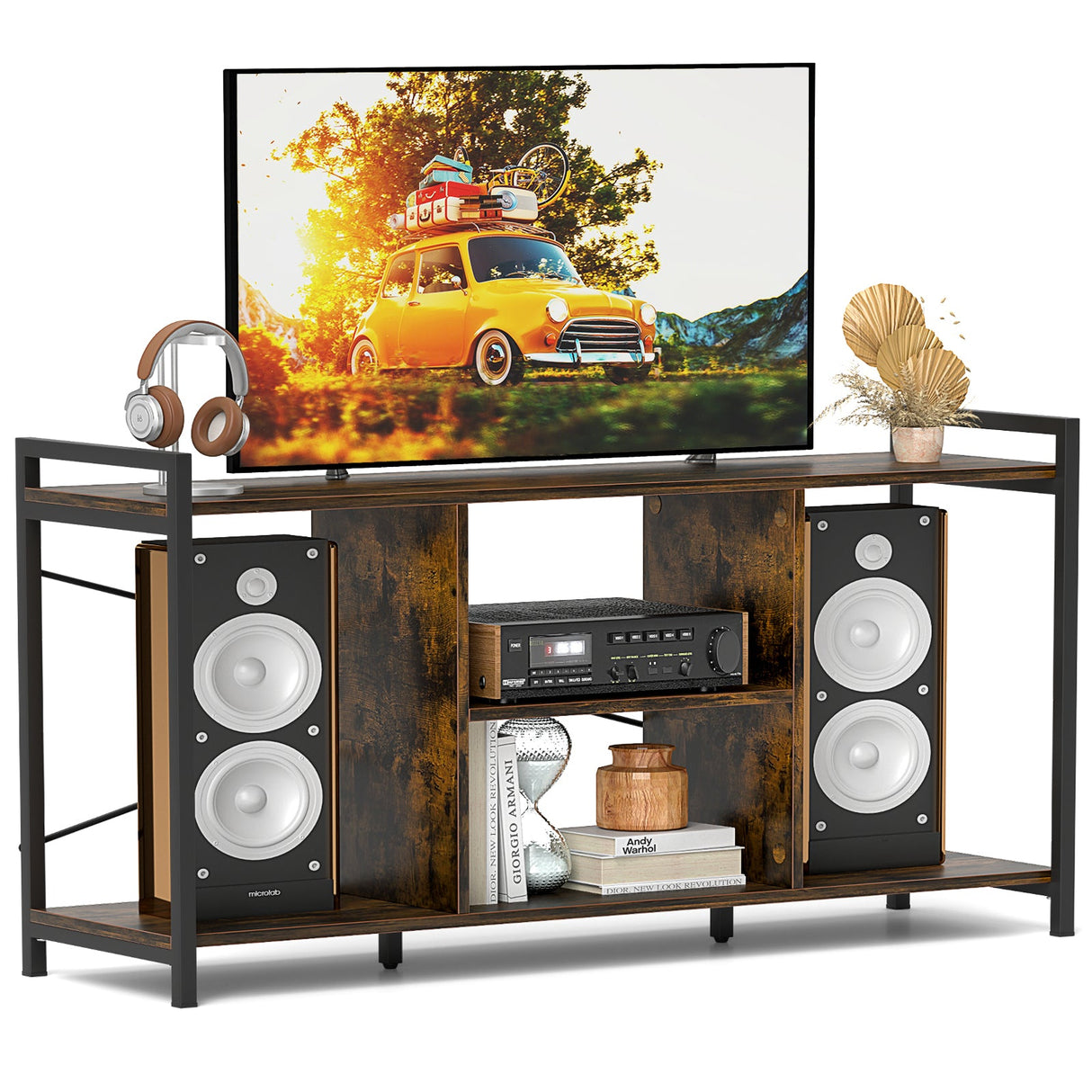 Mueble de TV para televisores de 55 pulgadas, centro de entretenimiento industrial - Marrón rústico