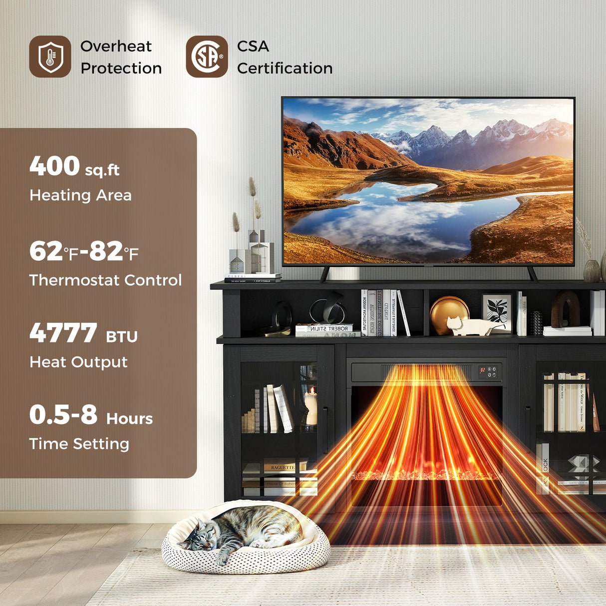 Mueble de TV con chimenea eléctrica, luces LED y controles remotos para televisores de hasta 40 pulgadas