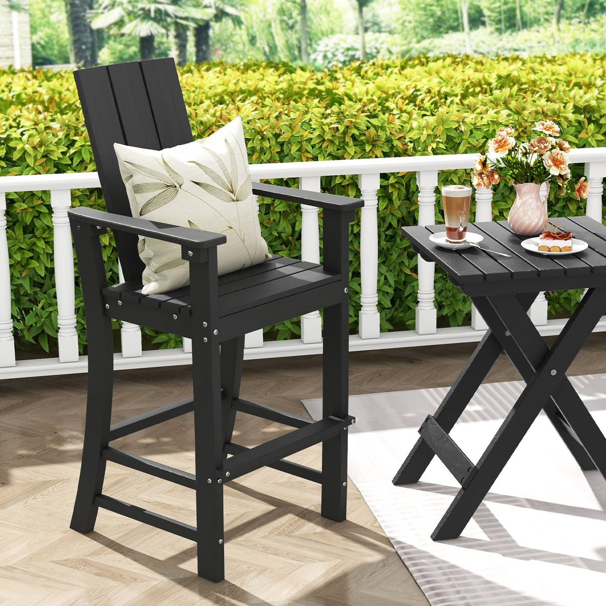 Taburete alto de bar para exteriores Adirondack con respaldo ergonómico para patio trasero