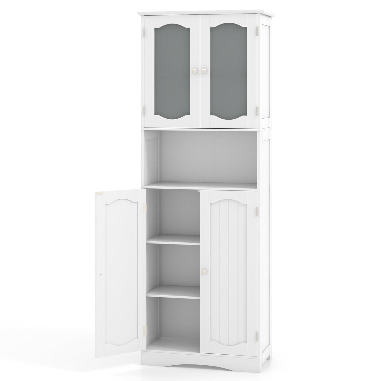 Mueble de almacenamiento para baño de 164 cm de altura con puertas de vidrio esmerilado y estantes