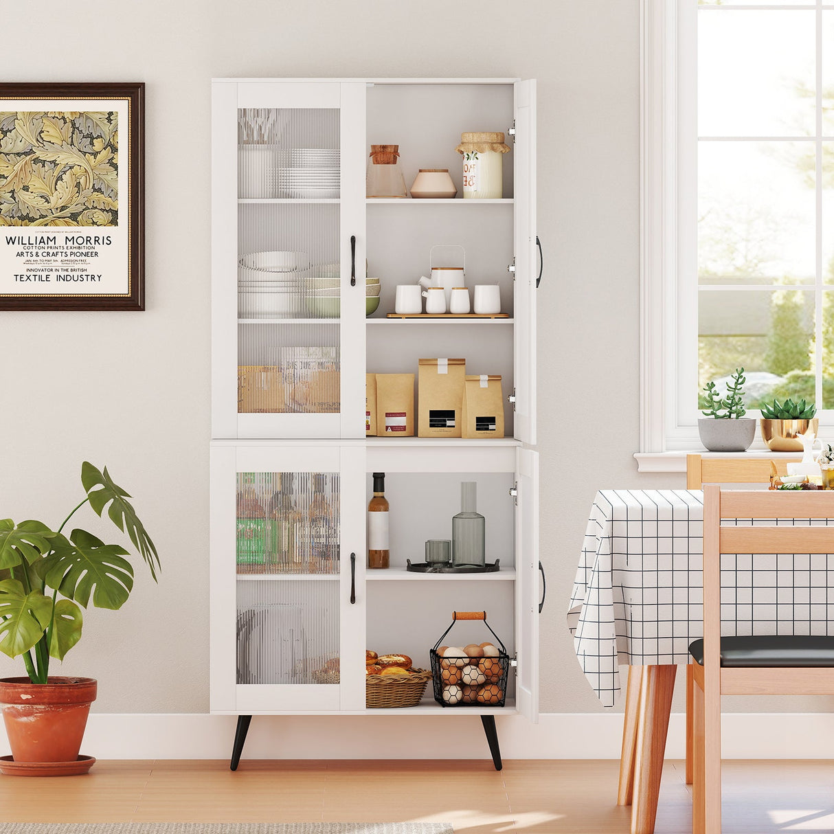 Alacena de cocina alta de 70.5 pulgadas con 4 puertas transparentes