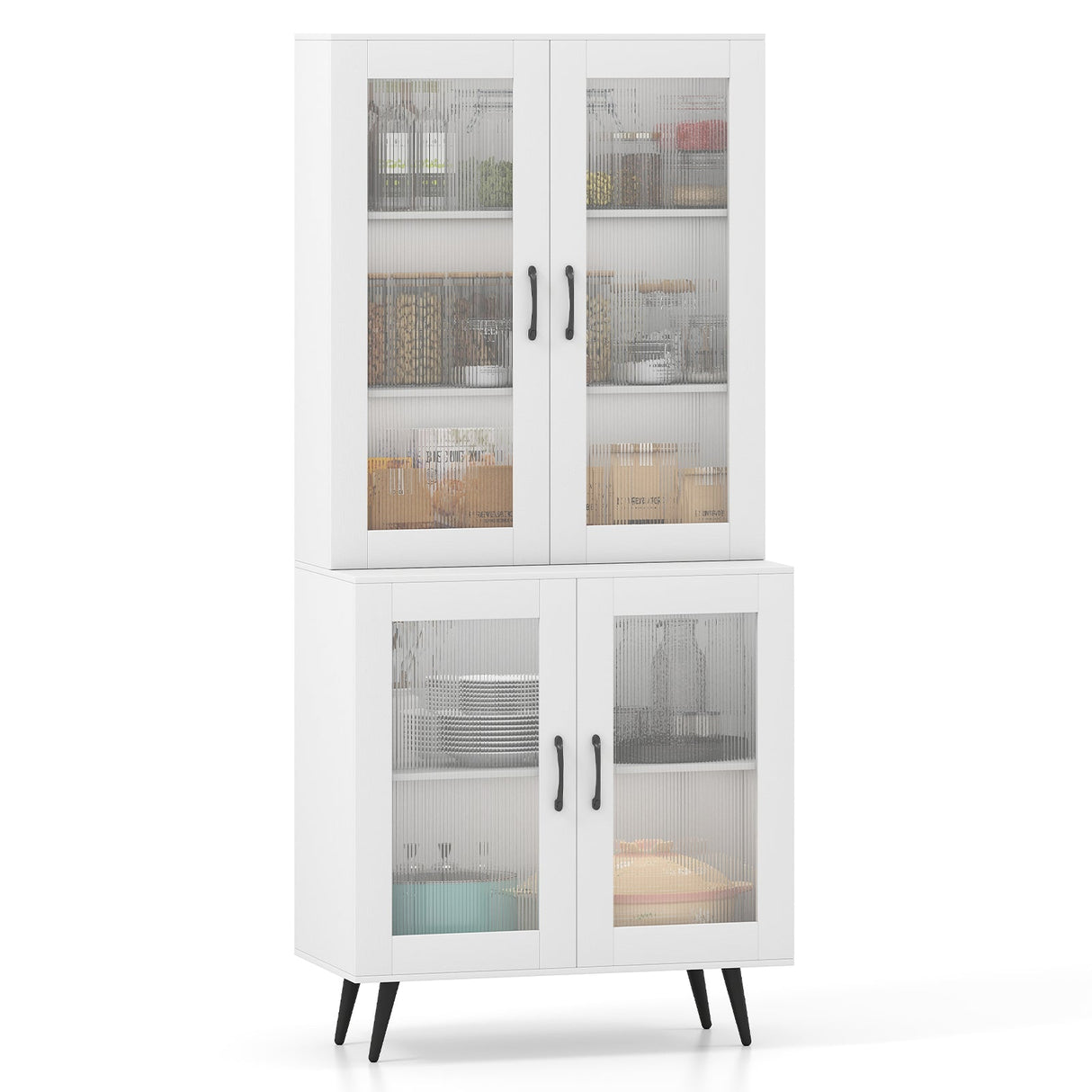 Alacena de cocina alta de 70.5 pulgadas con 4 puertas transparentes