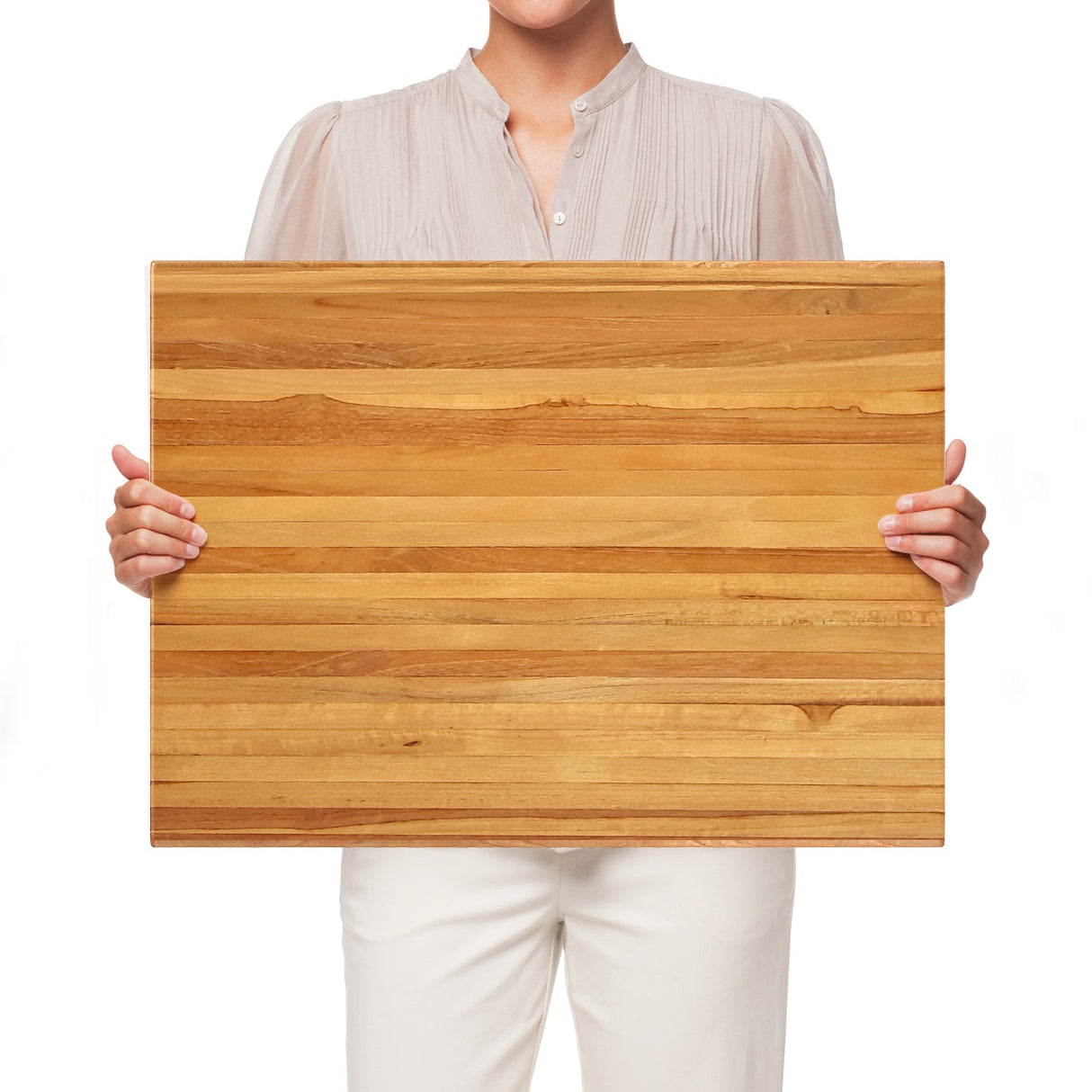 Tabla de cortar de madera de teca extra grande de 24 pulgadas, reversible con asa